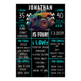 Monster Truck Geburtstagsparty Milestone Zeichen Poster