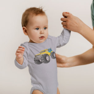 Monster Truck Gelb Blau Baby Strampler