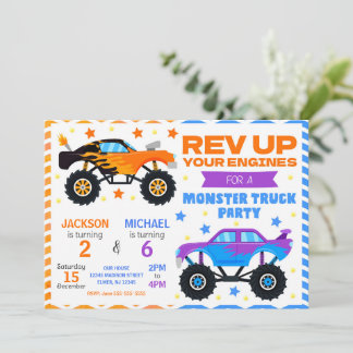 Monster-Truck gemeinsame Geburtstagseinladung Gesc Einladung