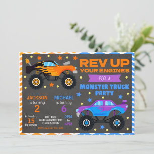 Monster Truck Gemeinsame Geburtstagseinladung Gesc Einladung