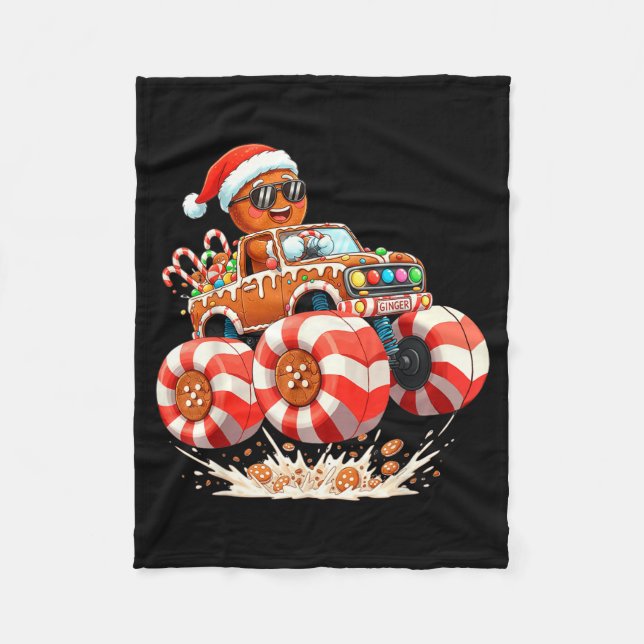 Monster Truck Gingerbread Man Christmas  Fleecedecke (Vorderseite)