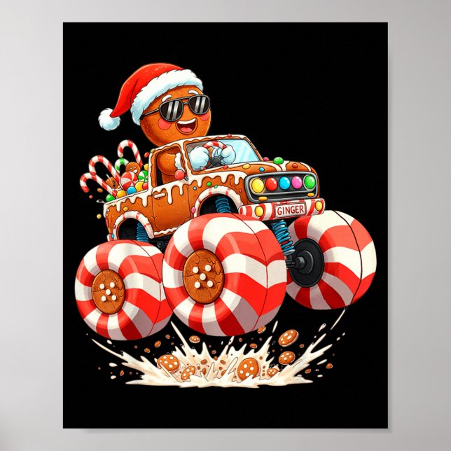 Monster Truck Gingerbread Man Christmas  Poster (Vorne)