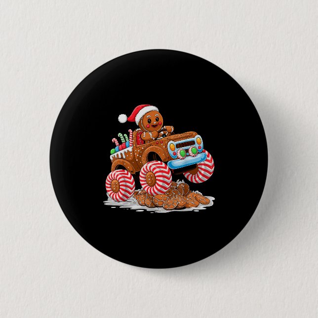 Monster Truck Gingerbread Man Funny Christmas Baki Button (Vorderseite)