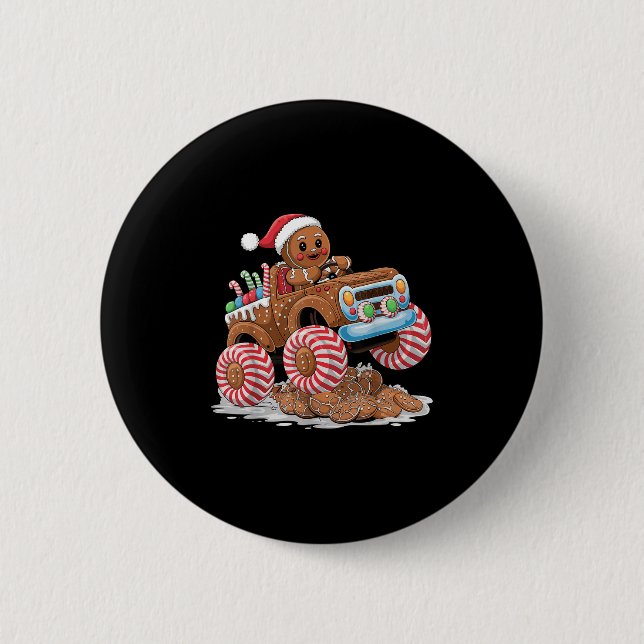 Monster Truck Gingerbread Man Funny Christmas Baki Button (Vorderseite)