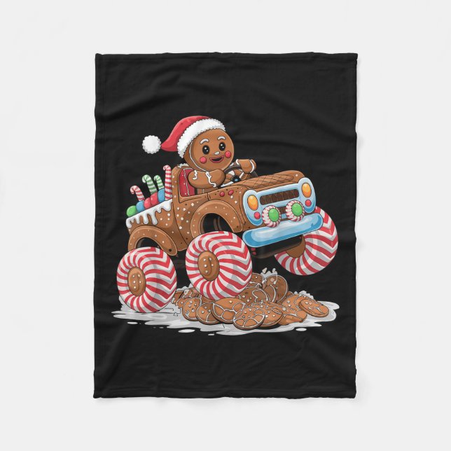 Monster Truck Gingerbread Man Funny Christmas Baki Fleecedecke (Vorderseite)