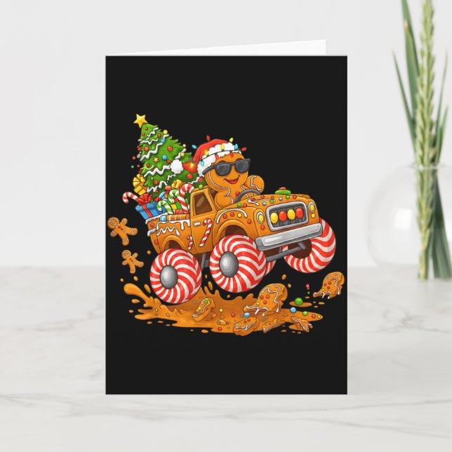 Monster Truck Gingerbread Man Funny Christmas Baki Karte (Vorderseite)
