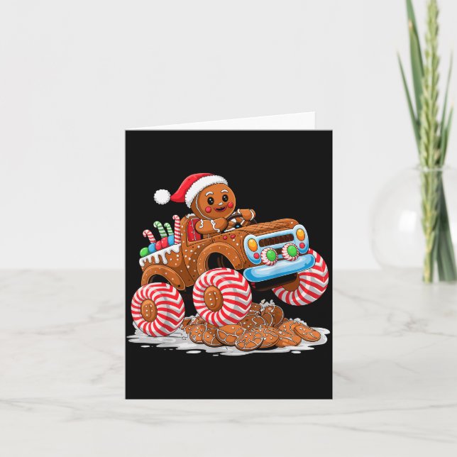 Monster Truck Gingerbread Man Funny Christmas Baki Karte (Vorderseite)
