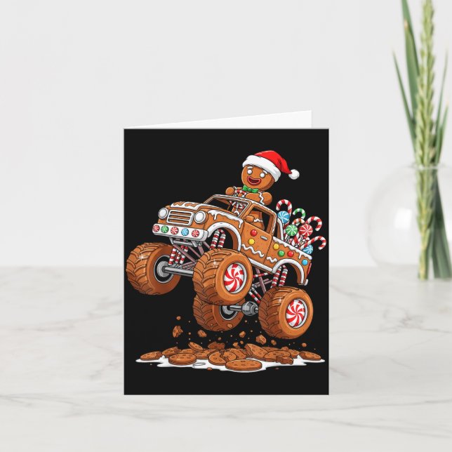 Monster Truck Gingerbread Man Funny Christmas Baki Karte (Vorderseite)