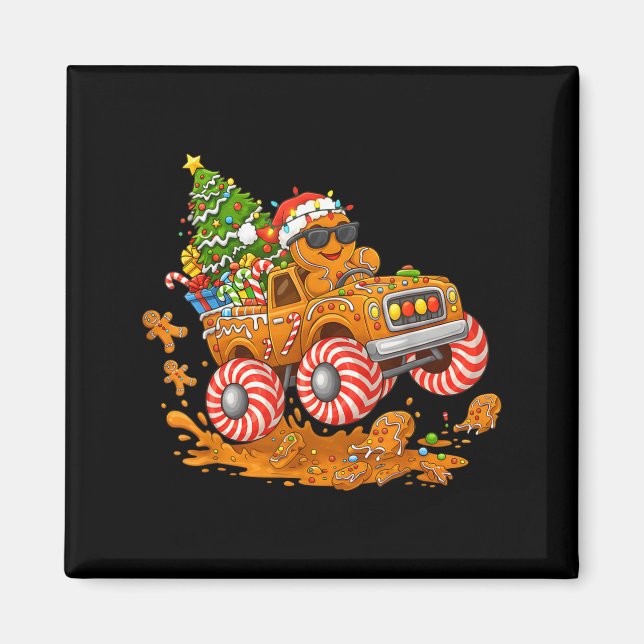 Monster Truck Gingerbread Man Funny Christmas Baki Magnet (Vorne)
