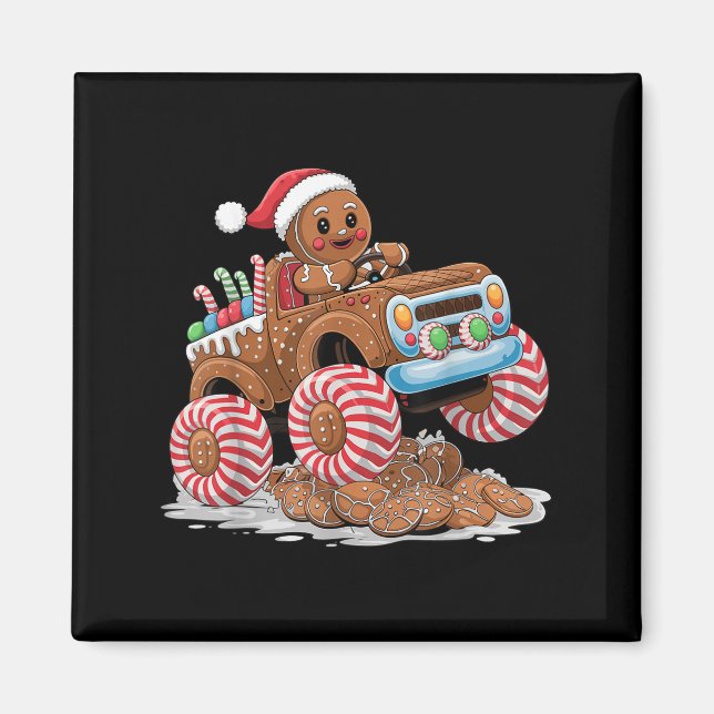 Monster Truck Gingerbread Man Funny Christmas Baki Magnet (Vorne)