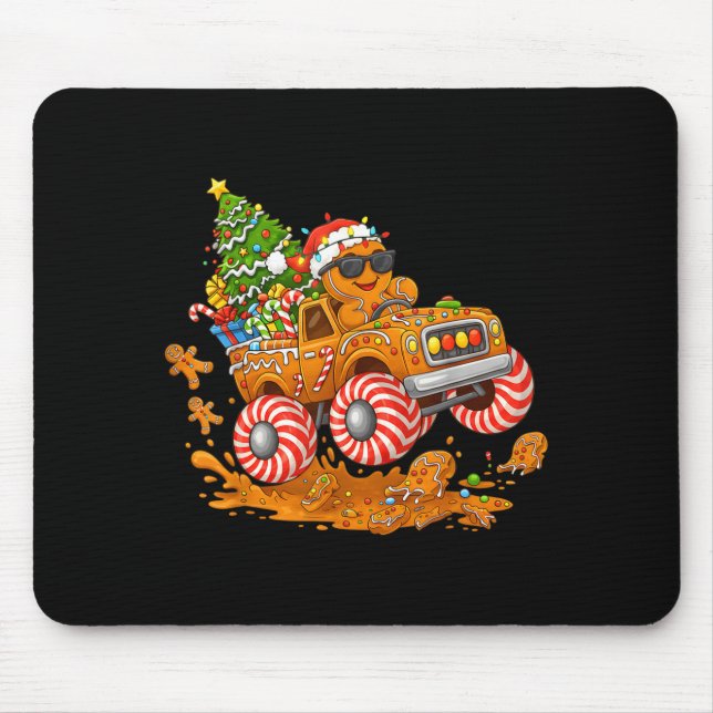 Monster Truck Gingerbread Man Funny Christmas Baki Mousepad (Vorne)