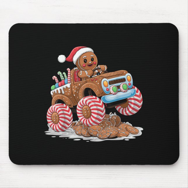 Monster Truck Gingerbread Man Funny Christmas Baki Mousepad (Vorne)