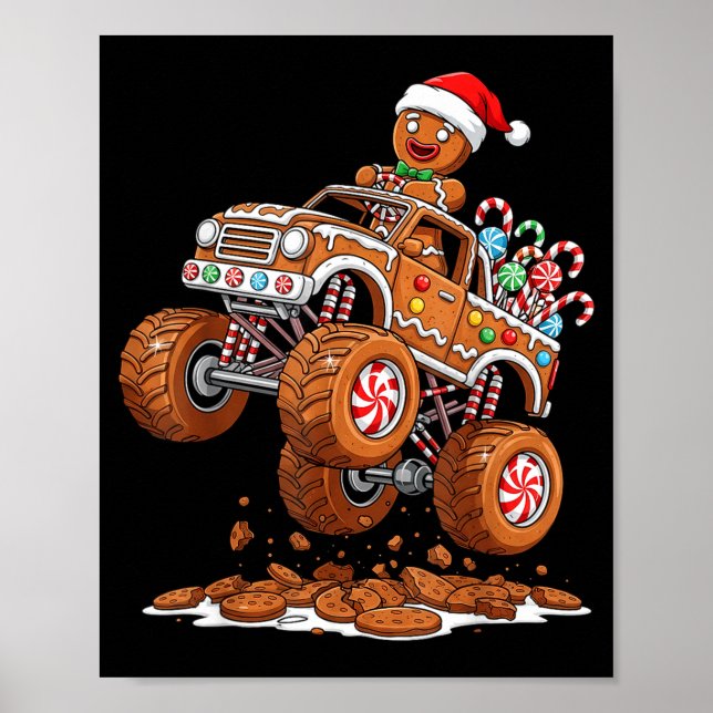 Monster Truck Gingerbread Man Funny Christmas Baki Poster (Vorne)