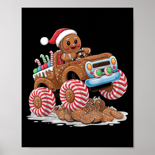 Monster Truck Gingerbread Man Funny Christmas Baki Poster (Vorne)