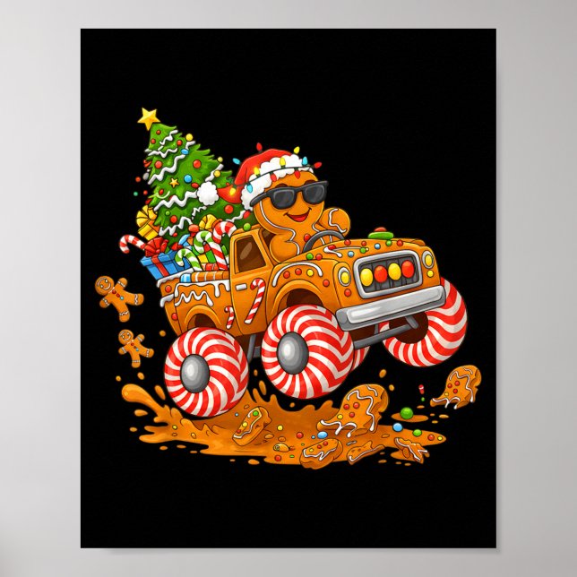 Monster Truck Gingerbread Man Funny Christmas Baki Poster (Vorne)