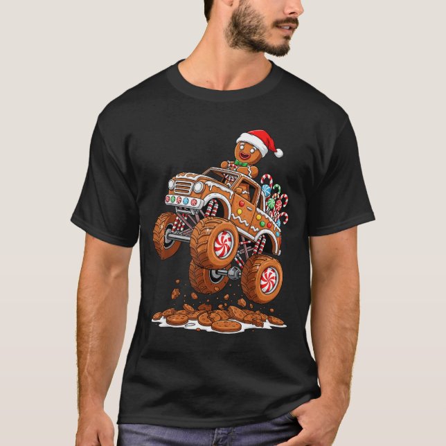 Monster Truck Gingerbread Man Funny Christmas Baki T-Shirt (Vorderseite)