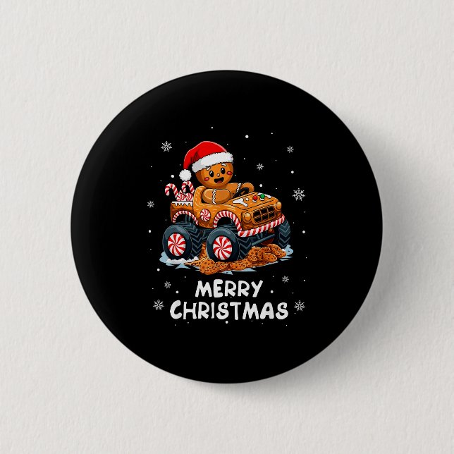 Monster Truck Gingerbread Man Funny Merry Christma Button (Vorderseite)