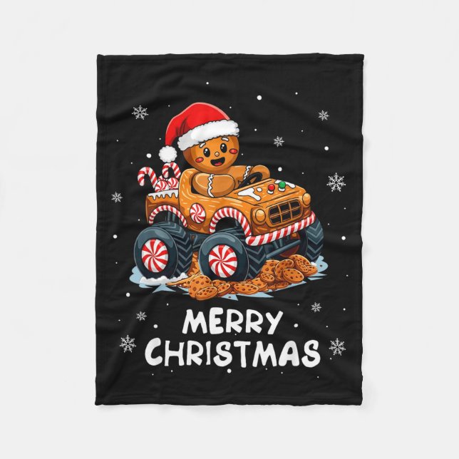 Monster Truck Gingerbread Man Funny Merry Christma Fleecedecke (Vorderseite)