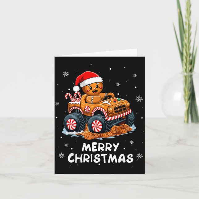 Monster Truck Gingerbread Man Funny Merry Christma Karte (Vorderseite)