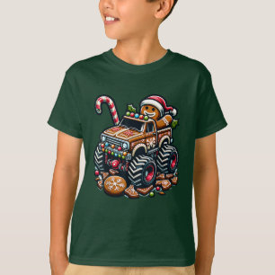 Monster Truck Gingerbread Mann Funny Christmas T-Shirt