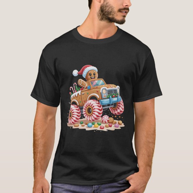 Monster Truck Gingerbrei Mann Weihnachtsgebäck T-Shirt (Vorderseite)