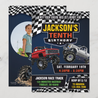 Monster Truck Jam Foto Geburtstagsparty, jedes Alt Einladung