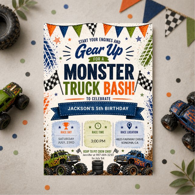 Monster Truck Kids Boys Birthday Einladung (Von Creator hochgeladen)