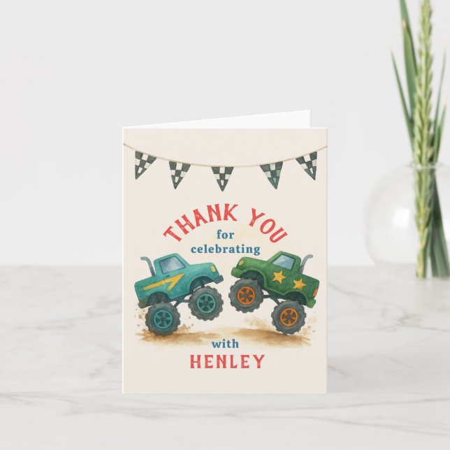 Monster Truck Kindergeburtstag Party Dankeskarte (Vorderseite)