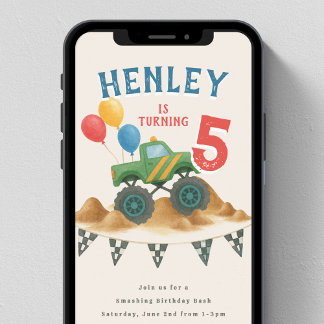 Monster Truck Kindergeburtstag Party Einladung