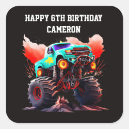 Monster Truck Kindergeburtstag Party Einladung Quadratischer Aufkleber