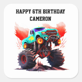 Monster Truck Kindergeburtstag Party Einladung Quadratischer Aufkleber