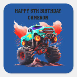 Monster Truck Kindergeburtstag Party Einladung Quadratischer Aufkleber