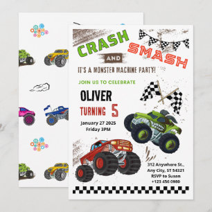 Monster Truck Kindergeburtstagseinladungskarte Feiertagskarte