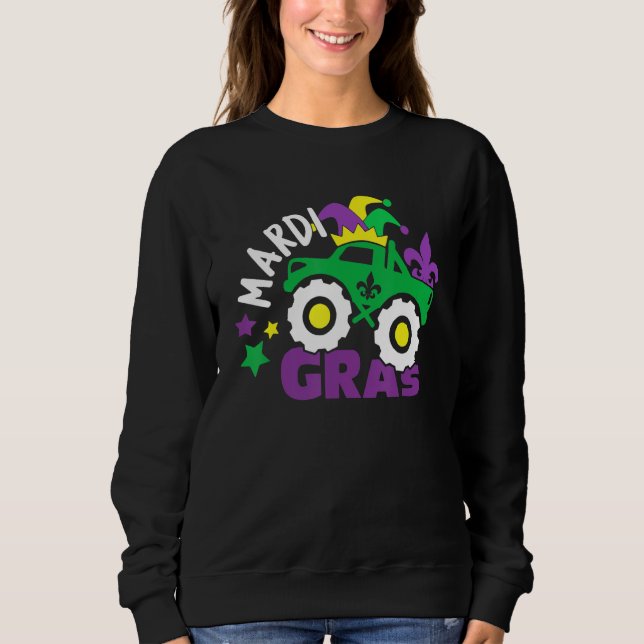 Monster Truck Mardi Gras Jester Hat Funny Carnival Sweatshirt (Vorderseite)