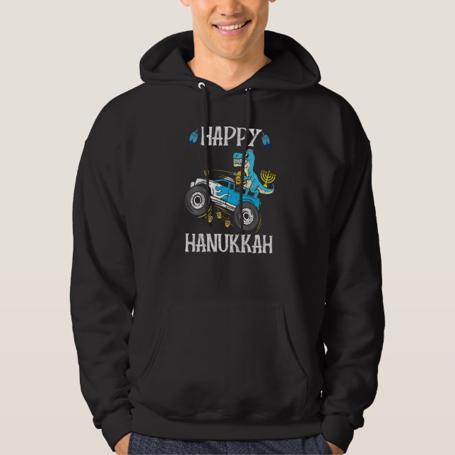 Monster Truck Menorah Dreidel Happy Hanukka Dinos Hoodie (Vorderseite)