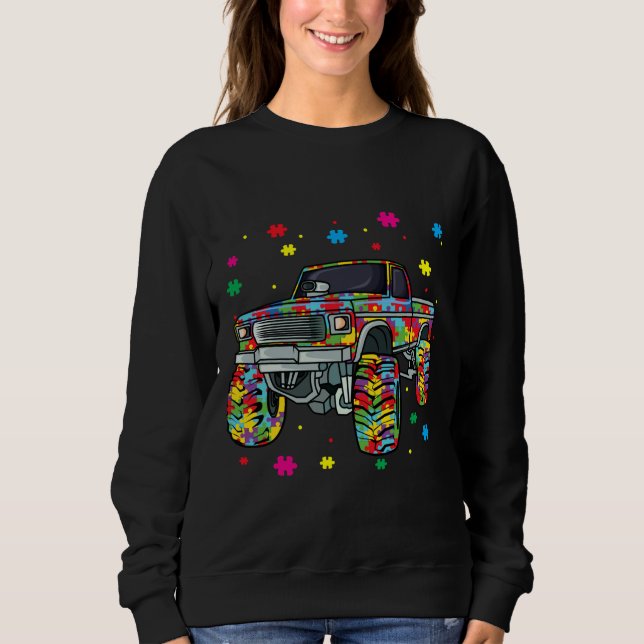 Monster Truck mit Autismus Bewusstsein Puzzle Lieb Sweatshirt (Vorderseite)