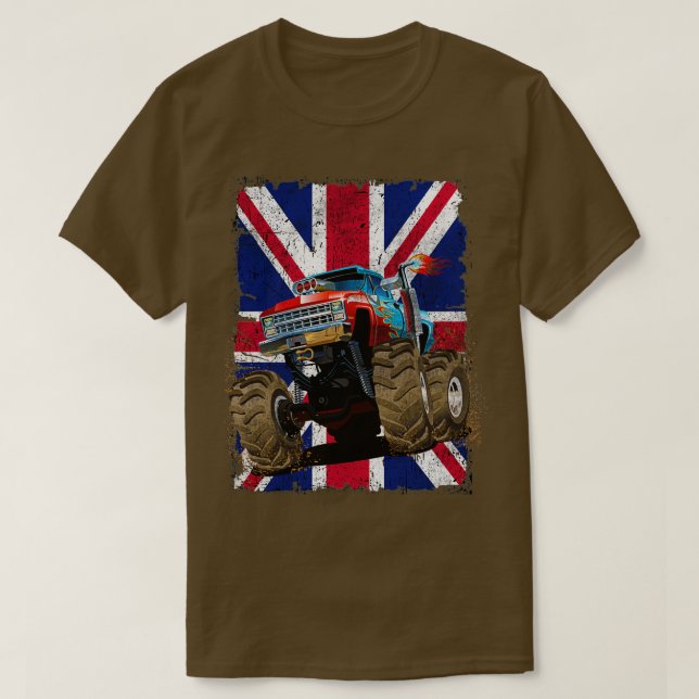 Monster Truck mit britischen Flaggen Monster Truck T-Shirt (Design vorne)