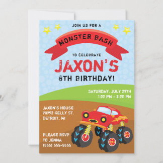 Monster Truck, Monster Bash Geburtstagsparty Einladung
