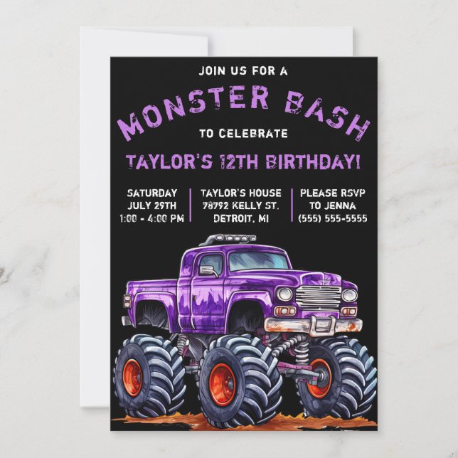 Monster Truck, Monster Bash Geburtstagsparty Einladung (Vorderseite)