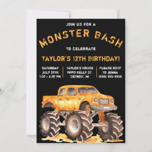Monster Truck, Monster Bash Geburtstagsparty Einladung