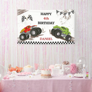 Monster-Truck-Party coole moderne Kinder 4. Geburt Banner