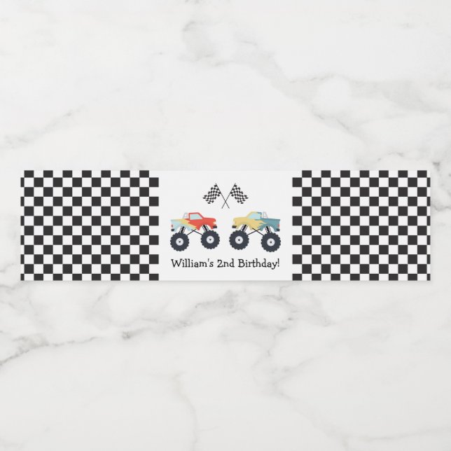 Monster Truck Party Wasserflaschenetikett (Einzelnes Label)