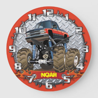 Monster Truck Personalizable Boys Room Clock Große Wanduhr