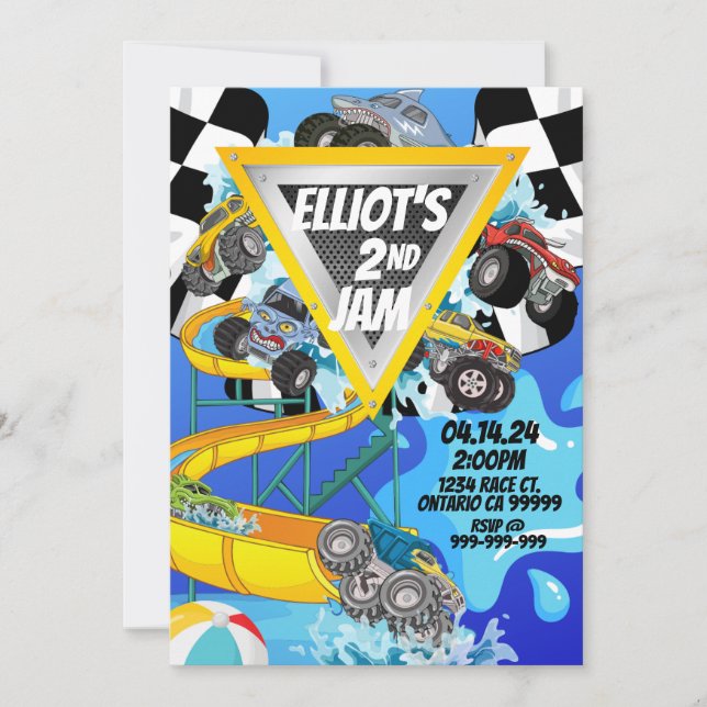 Monster Truck Pool Party Bash Einladung (Vorderseite)