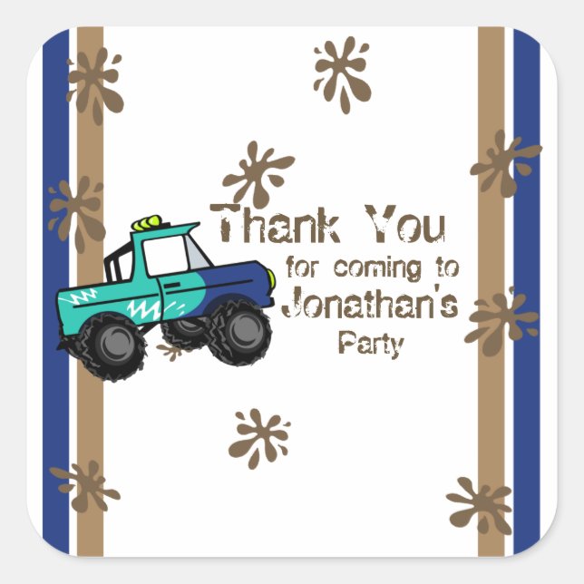 Monster Truck Quadratischer Aufkleber (Vorderseite)