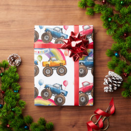 Monster Truck Rainbow Boy Birthday Bash Geschenkpapier