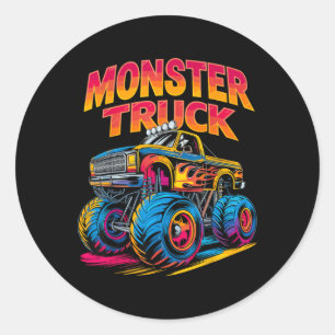 Monster Truck Retro farbenfroh Runder Aufkleber