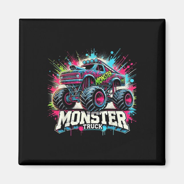 Monster Truck Retro farbenfrohe Graffiti Kleinkind Magnet (Vorne)