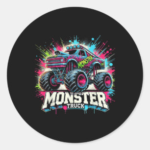 Monster Truck Retro farbenfrohe Graffiti Kleinkind Runder Aufkleber