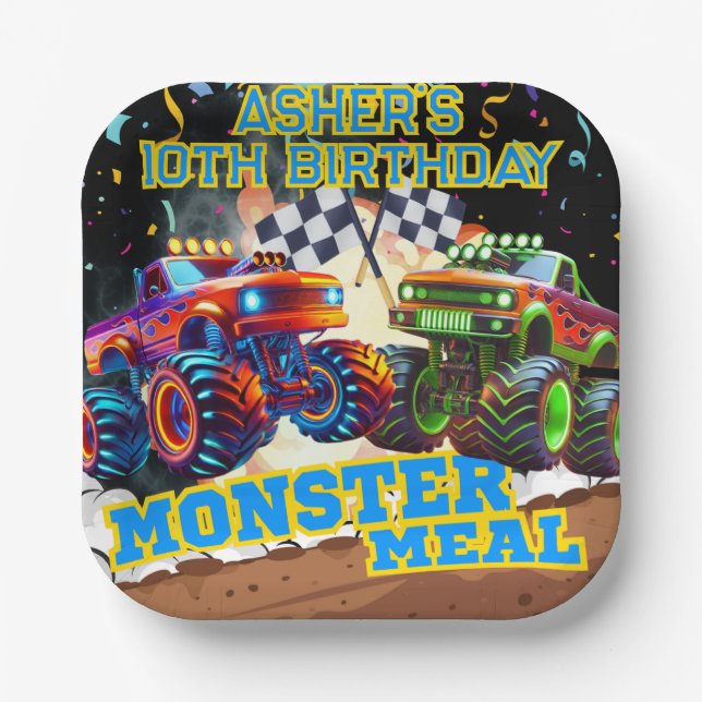 Monster Truck Showdown High-Speed Racing Square Pappteller (Vorderseite)